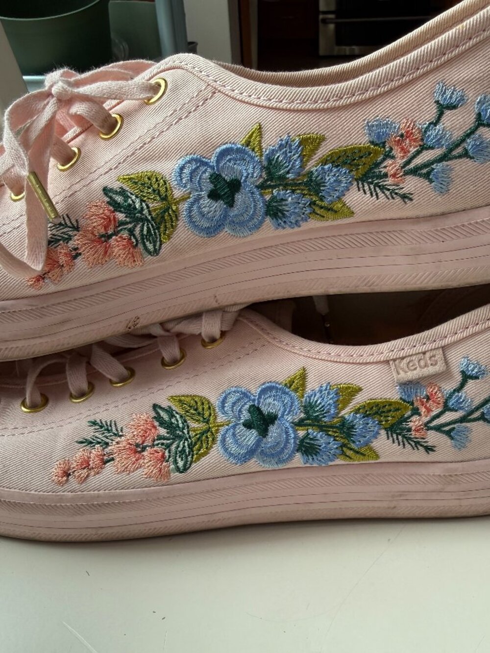 Keds x Rifle Paper Co Sneaker Women's Size 8.5 Pink Embroidered Floral Flower